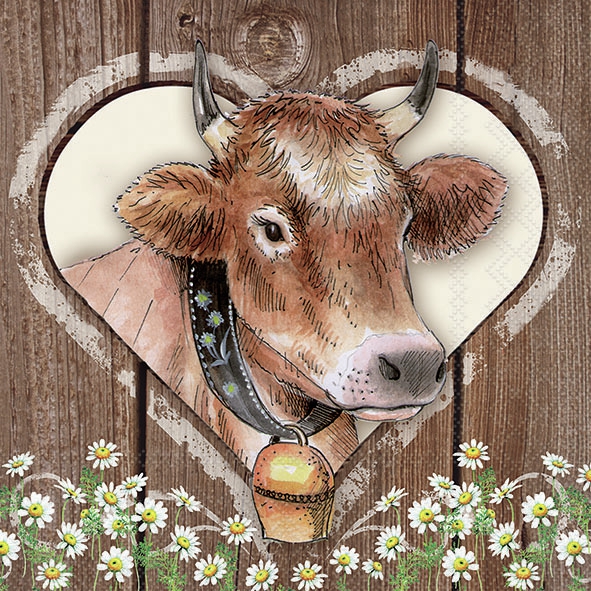 Servetel decorativ 'Cow with heart', 33cm